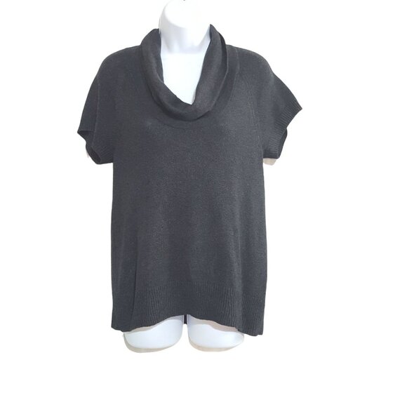 Coldwater Creek Women's Small Knit Sweater Top Short Sleeve Cowl Neck Charcoal - Picture 3 of 8